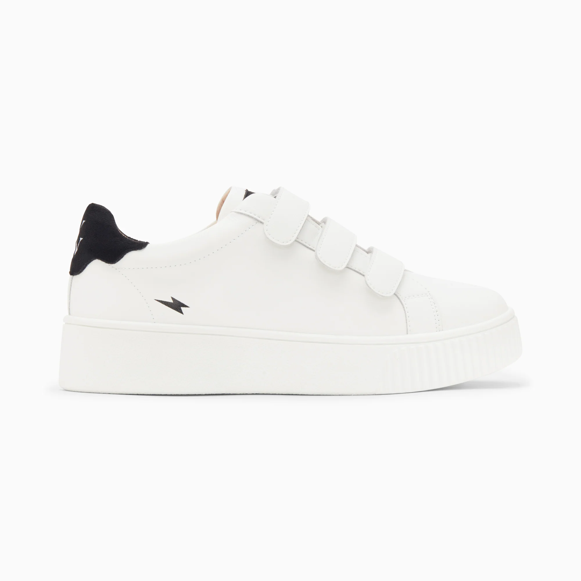 Sneakers-Baskets mini éclair Solange blanc et noir à scratchs