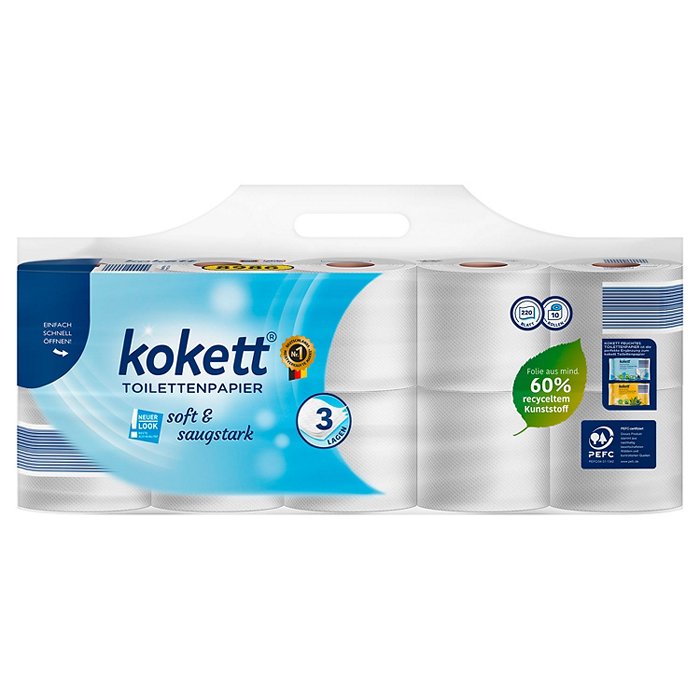 KOKETT Toilettenpapier 3-lagig, 10 x 220 Blatt