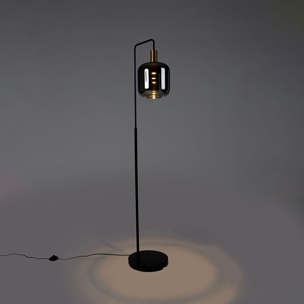 Vloerlamp zwart met goud en smoke glas incl. PUCC - Zuzanna