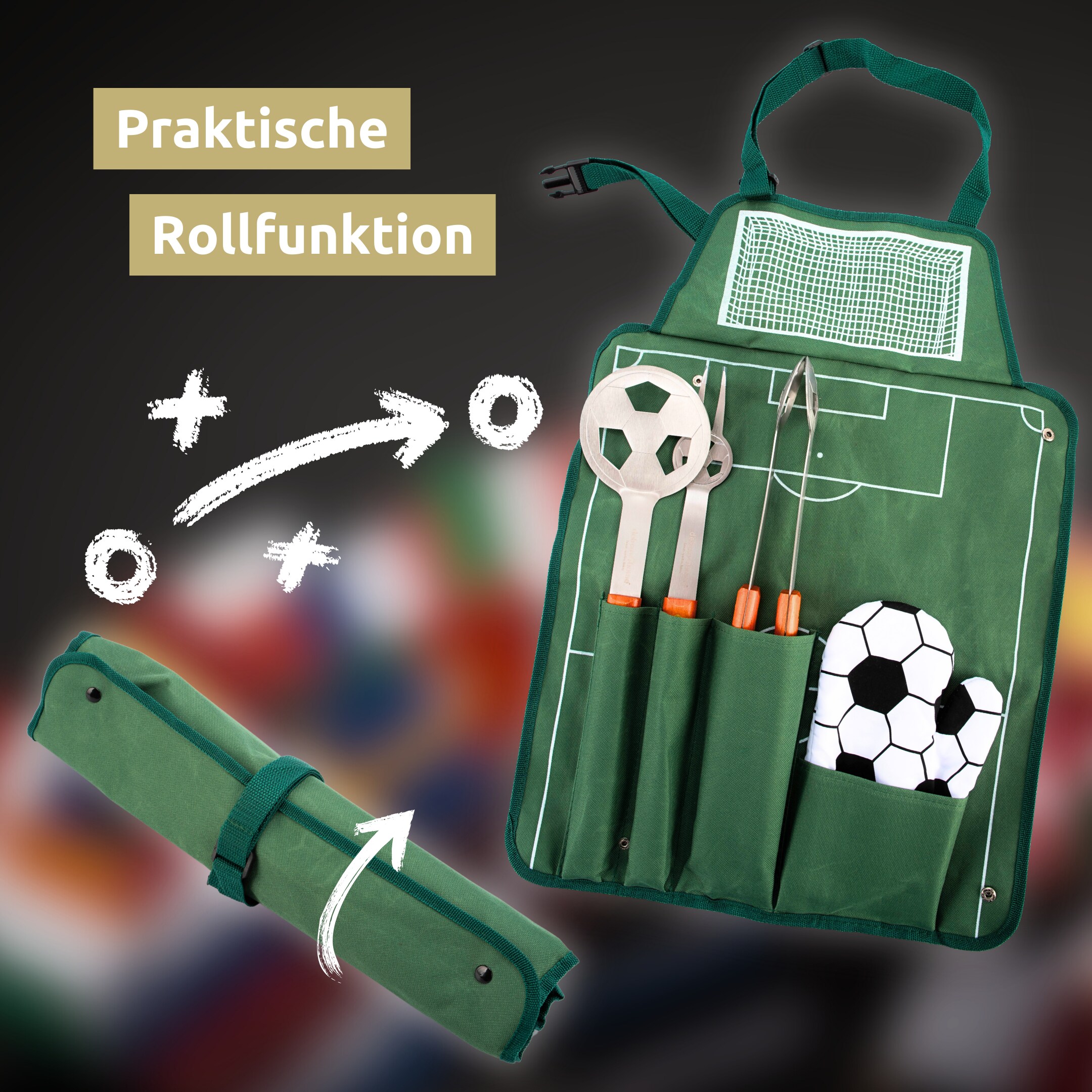 deluxe4home® Grillset: Grillgabel, Grillzange, Grillwender und Grillhandschuh