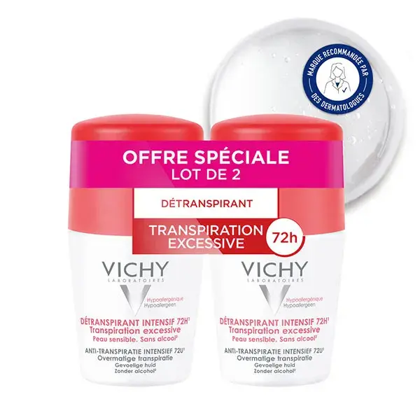 Desodorante Antitranspirante Roll-On Vichy 72h Intensive, Pacote com 2 unidades de 50ml