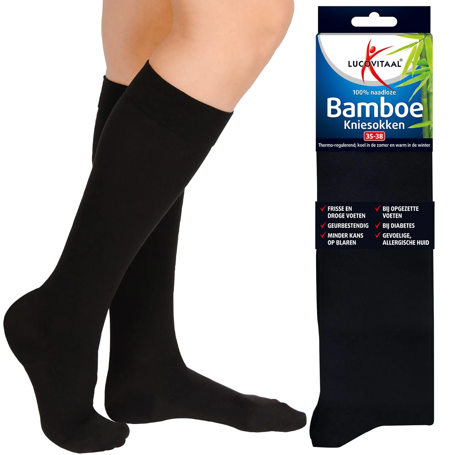 Bamboe Kniesok Zwart 2 paar