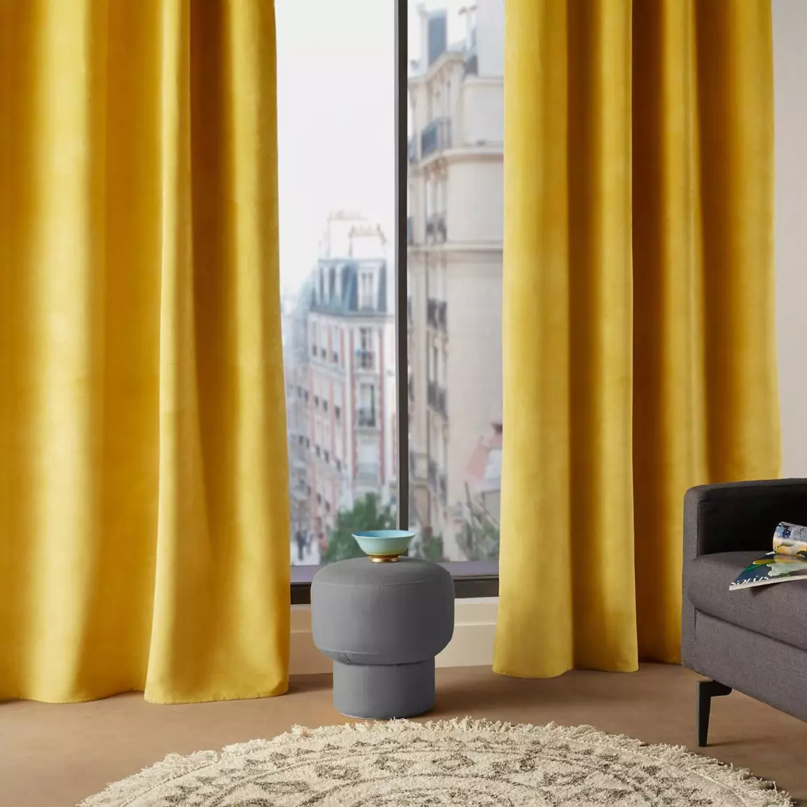 Rideau oeillets (140 x 260 cm) Lilou Jaune Ocre