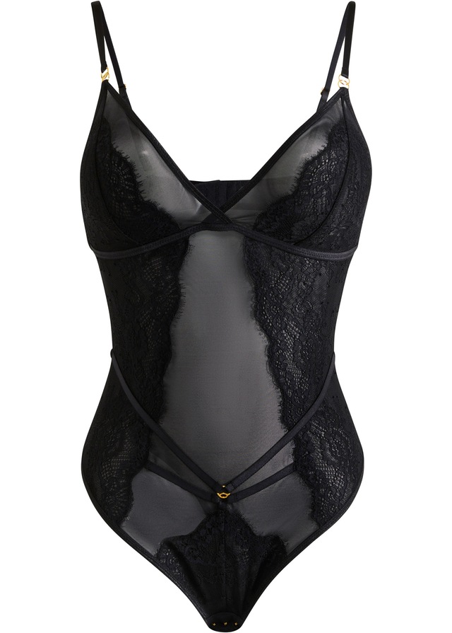 bonprix Body mit feiner Spitze, mit Elasthan-Anteil, figurbetonte Passform