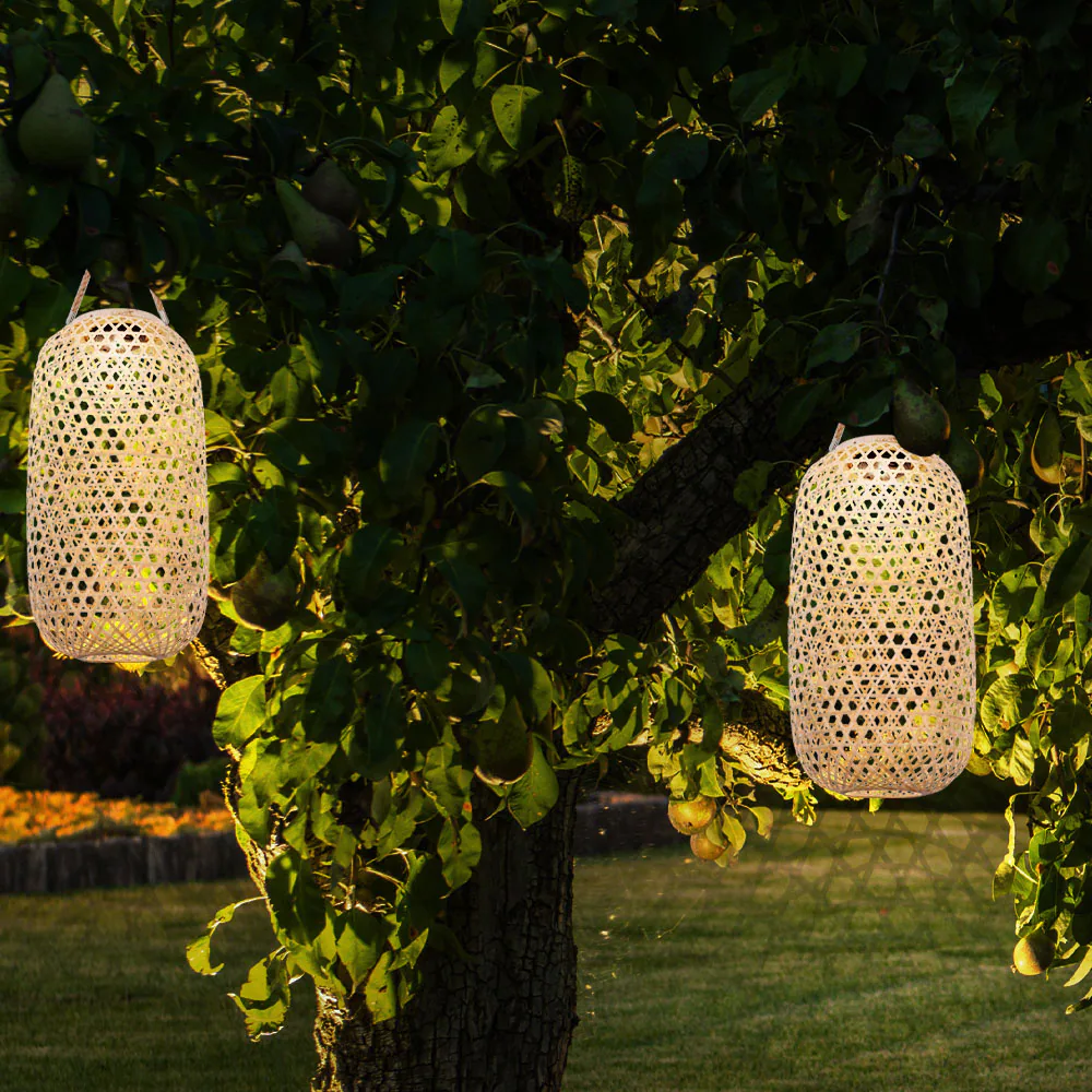 LED Solarleuchte, Bambus, Korbgeflecht, H 56,5 cm