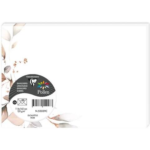 COLLECTION EUCALYPTUS, Paquet de 20 enveloppes imprimées Pollen 114x162mm 120g/m2 - Rose 2 - Rose