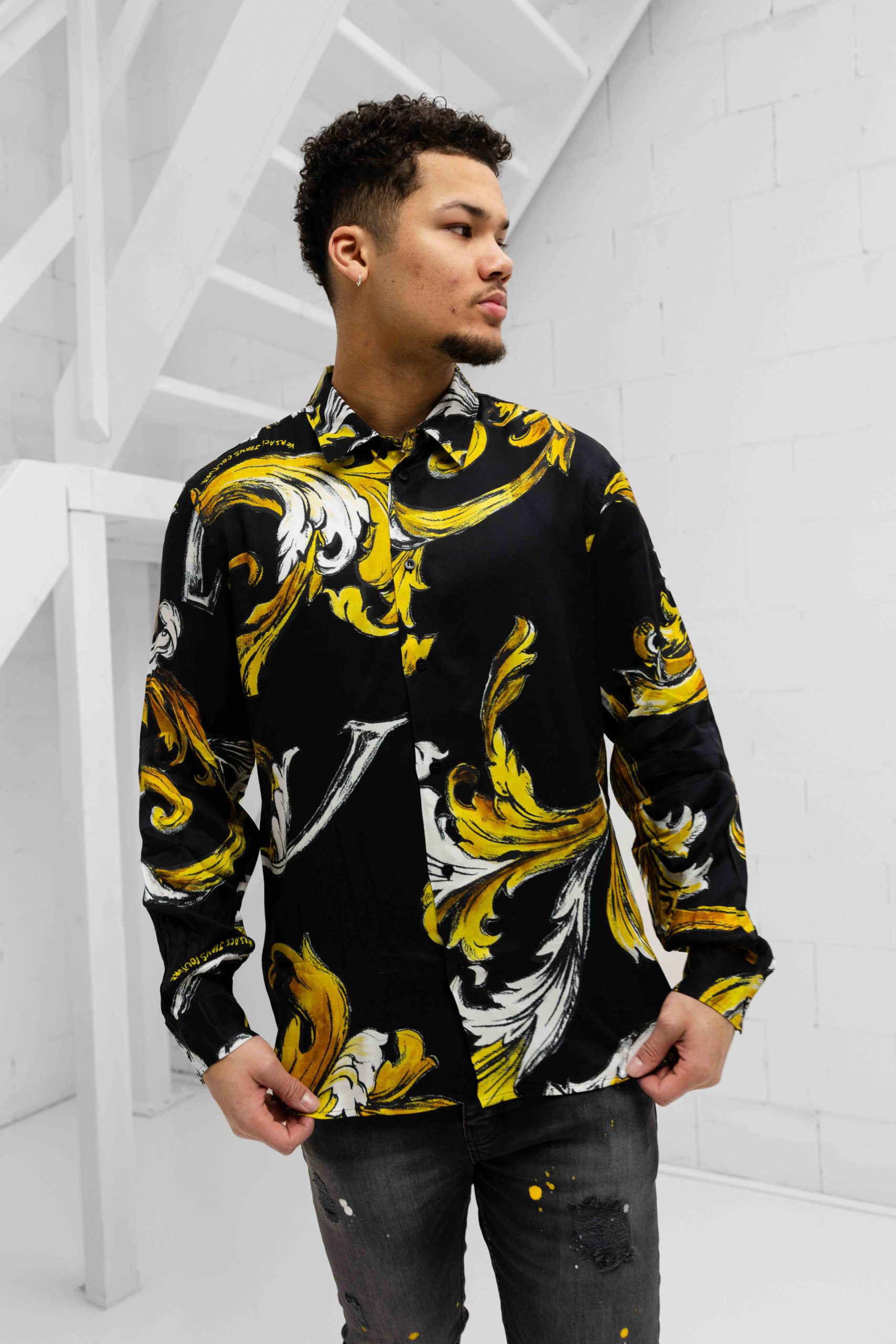 Versace Jeans Couture All Over Baroque Blouse Heren Zwart