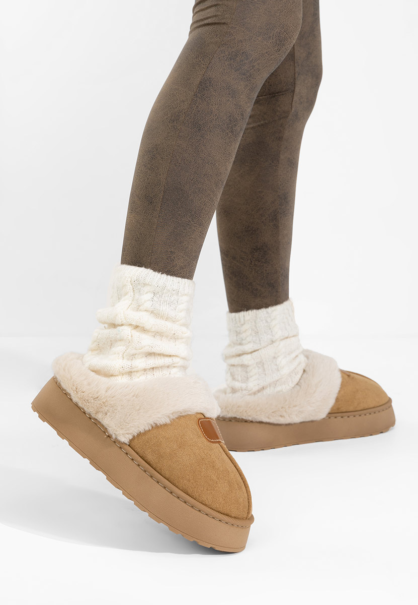 Pantoufles avec fourrure kaki Flufina