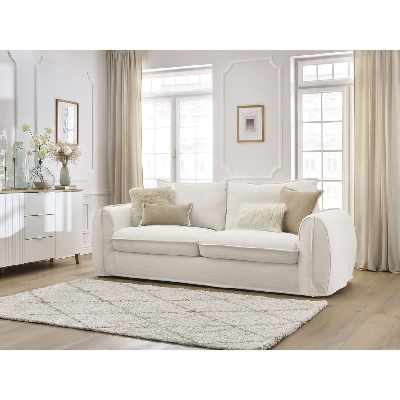 Bobochic Canapé droit convertible express 3 places Archimède 160 beige - 236x106x93 cm