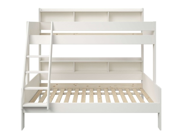 Lüttenhütt Etagenbett »Jaime II, Stockbett, viel Stauraum, mit Regalen, Massivholz mit MDF« Oberes Bett 90x200cm, unteres Bett 120x200cm,  breite Liegefläche unten, FSC®, Made EU, 3. Schlafgelegenheit optional
