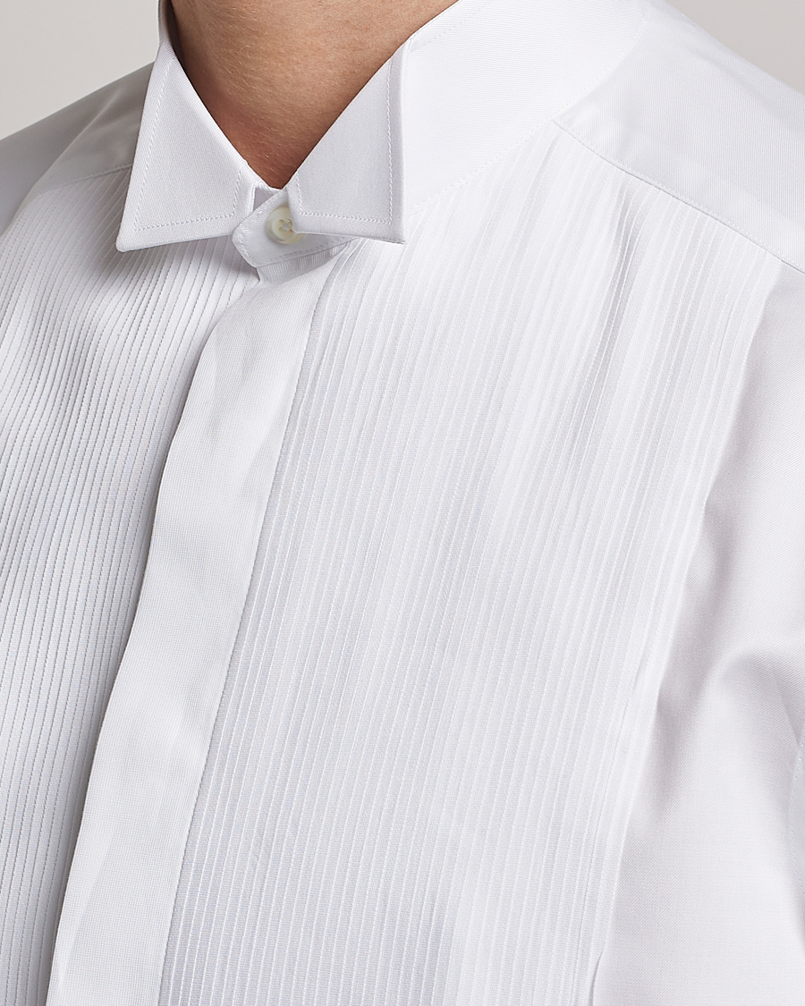 Stenströms Slimline Stand Up Collar Plissè Shirt White