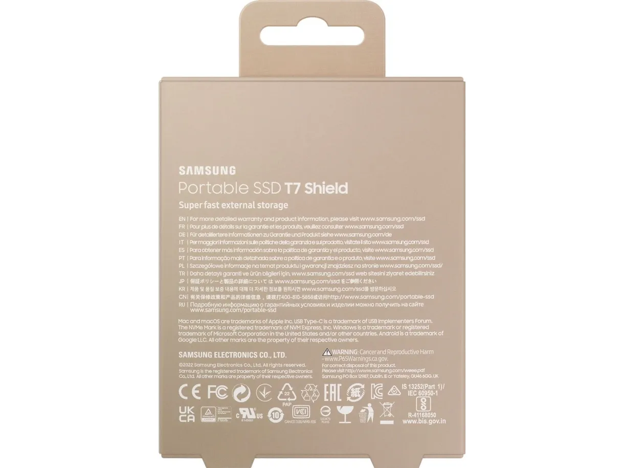 Samsung T7 Shield MU-PE2T0K - SSD - krypteret - 2 TB - ekstern (bærbar) - USB 3.2 Gen 2 (USB-C stikforbindelse) - 256-bit AES - beige