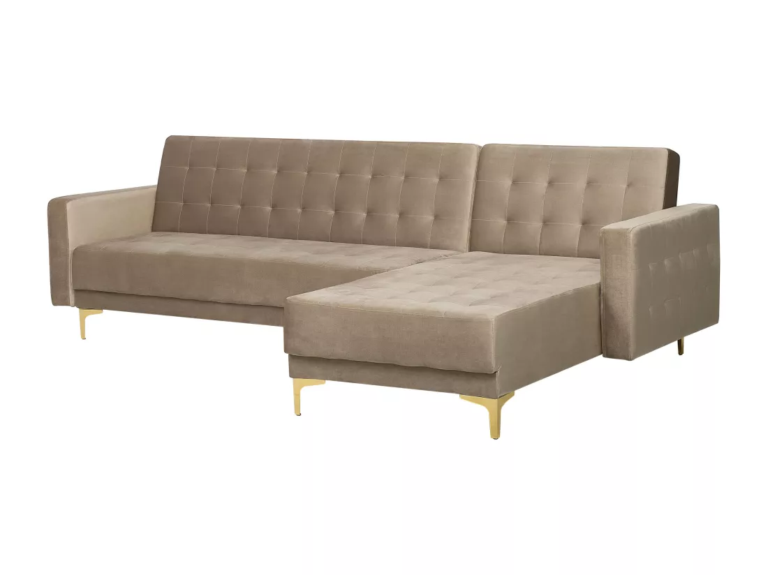 Canapé Angle à droite en Velours Beige Clair 4 Places Dossier Réglable Aberdeen