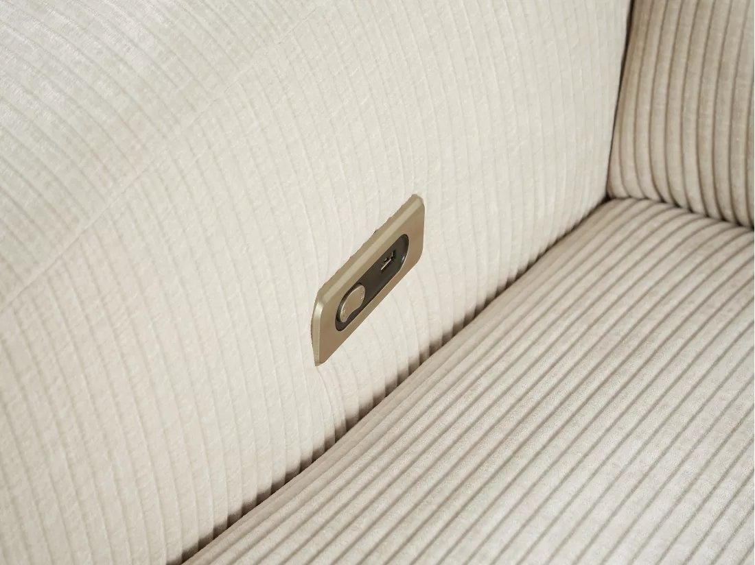 Canapé d'angle droit relax électrique en velours côtelé beige TIRONO de Maison Céphy