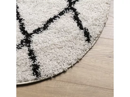 Tapis shaggy à poils longs moderne crème et noir ø 160 cm