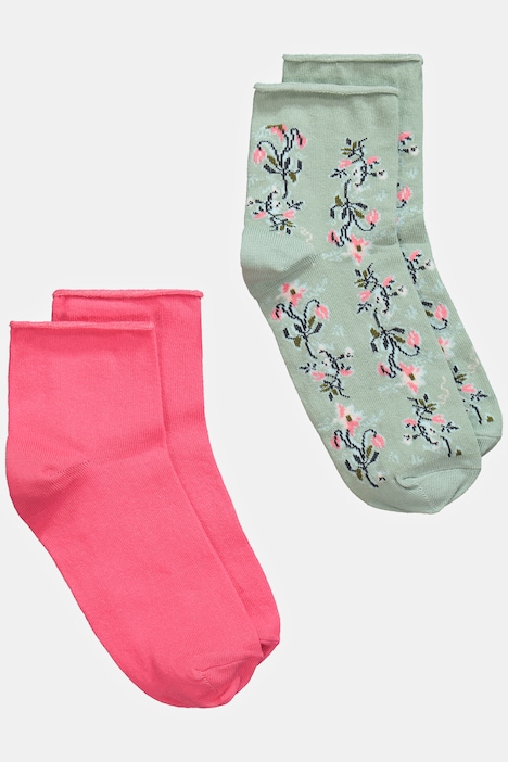 2er Pack Strümpfe, Rollrand, Blumen