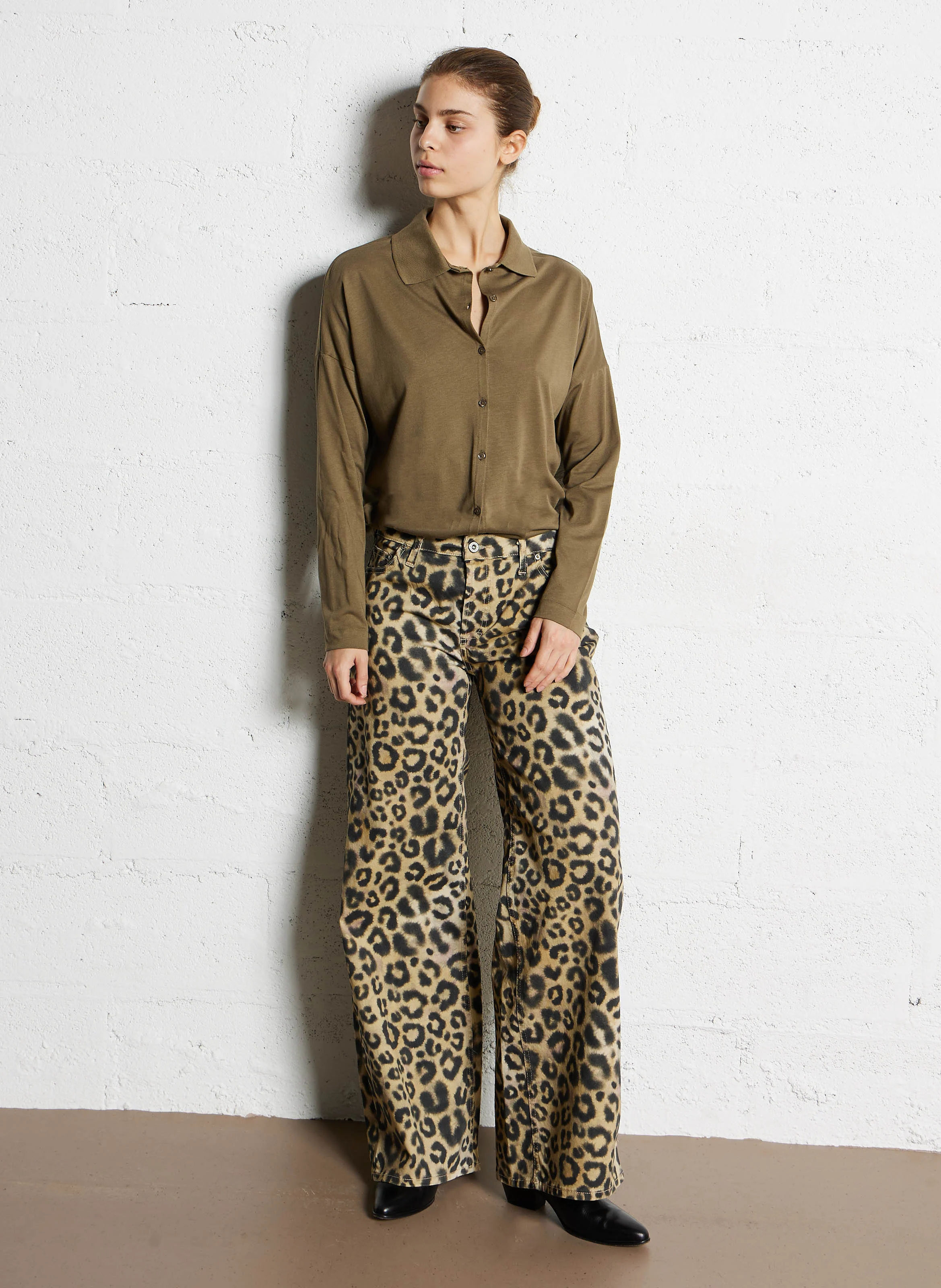 Pantalon large en coton mélangé | Beige