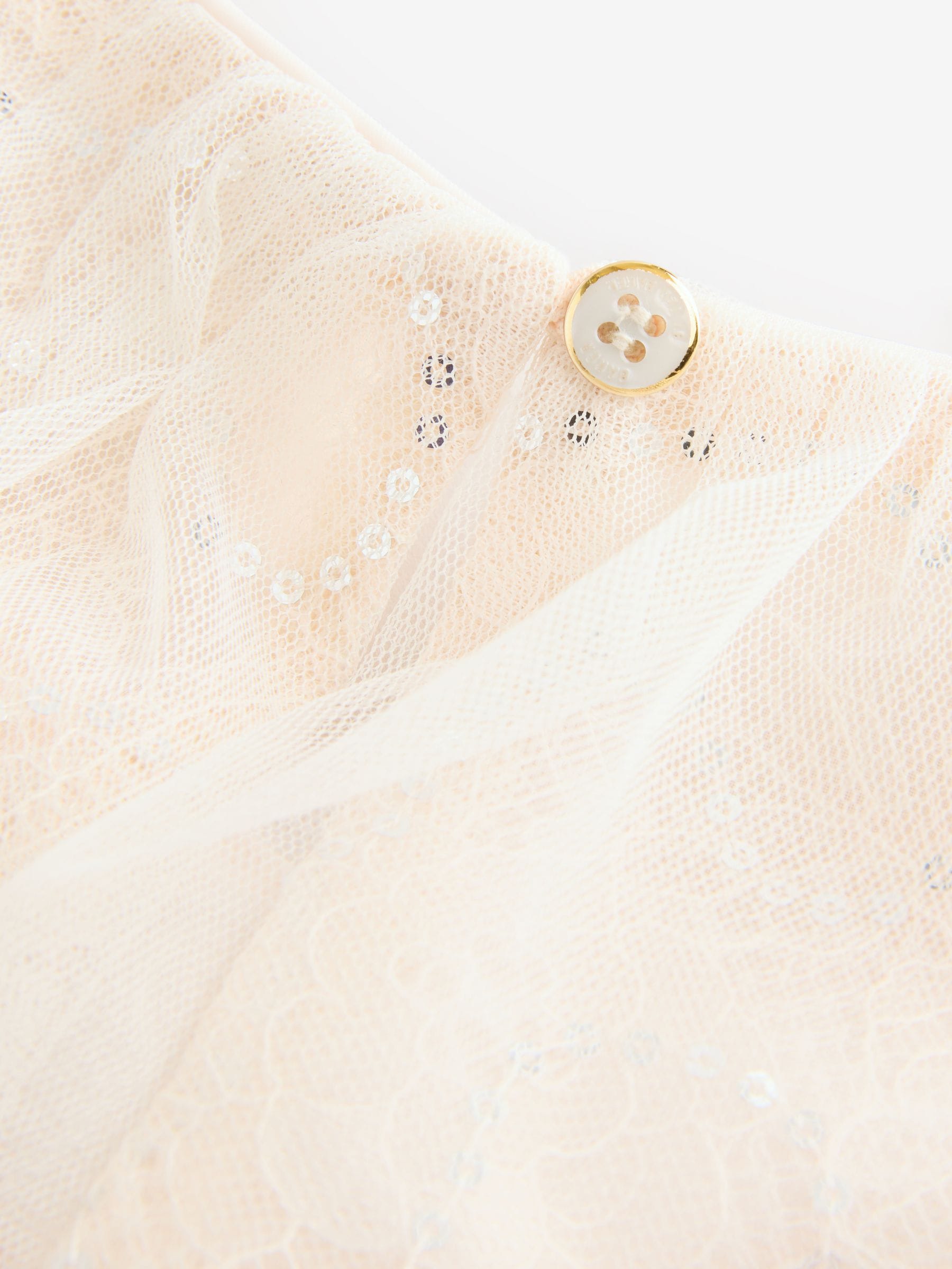Baker by Ted Baker Crème jurk met Pailletten, kanten mesh en ballonzoom