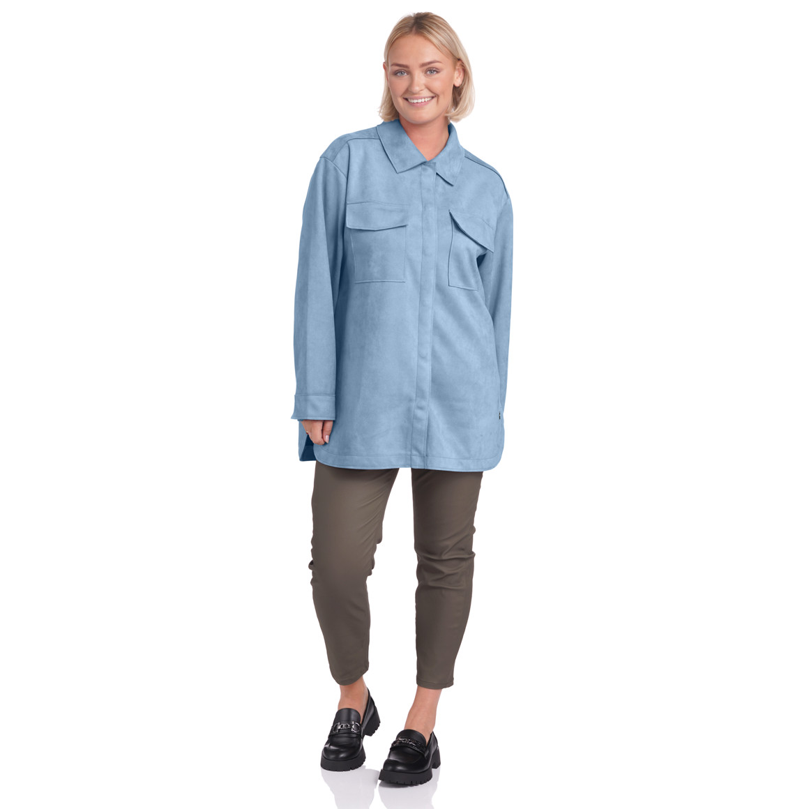 Gina Benotti Damen Veloures-Overshirt mit zwei Taschen hellblau