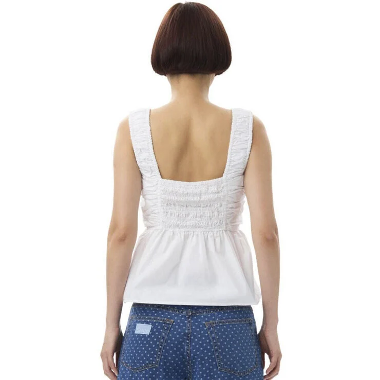 Ganni Cotton Poplin Smock Strap Blouse Bright white