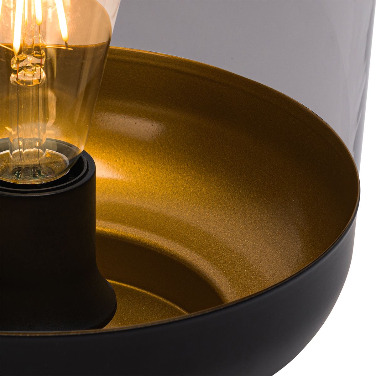 Design vloerlamp zwart met goud en smoke glas - Kyan