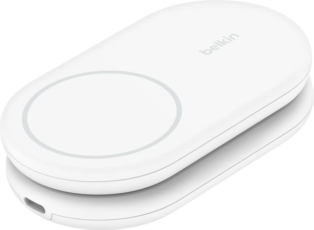 Belkin BoostCharge Qi2 magnetisk foldbar opladningsstander (hvid)