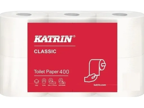 Toiletpapir Katrin Classic 400 2-lags hvid 48m - (7 pakker x 6 ruller/karton)