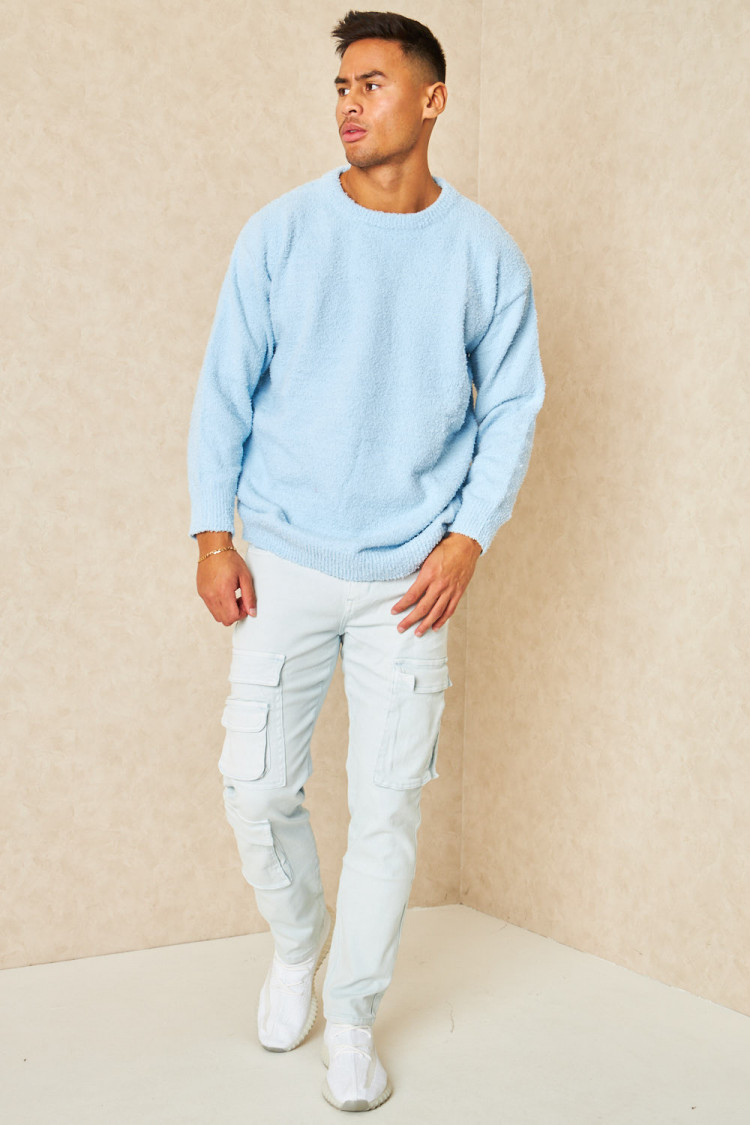 Pull bleu clair effet duveteux