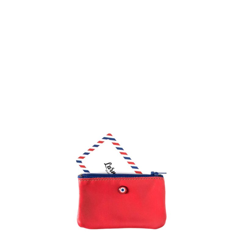 Petit porte-monnaie Emile en cuir UpCyclé Rubis rouge
