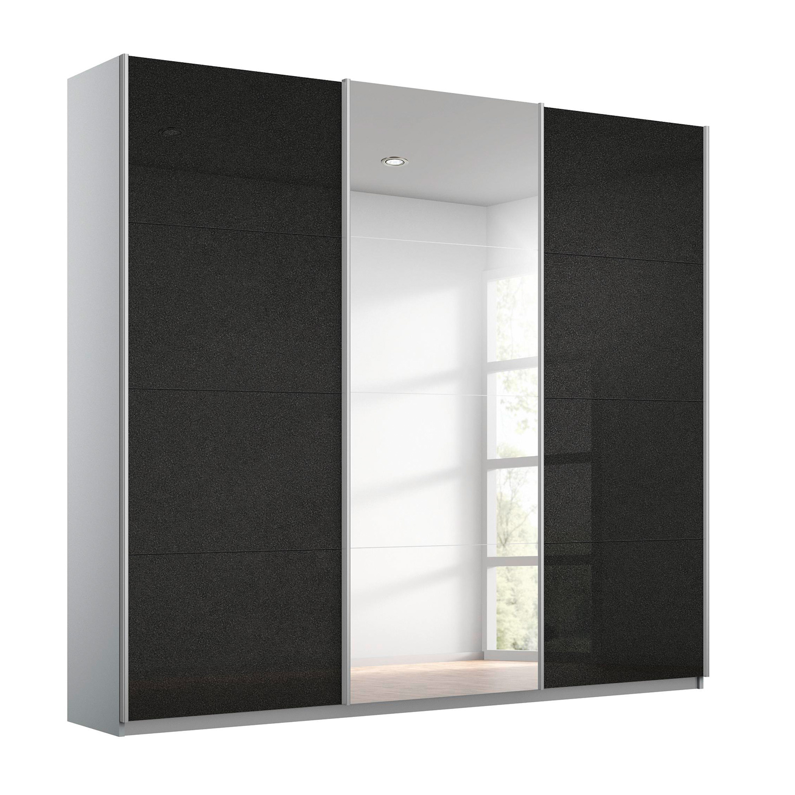 Schwebetürenschrank - anthrazit-seidengrau - mit Spiegel - 203x210 cm