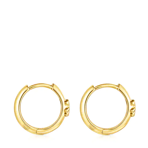 Brincos de argola TOUS Basics com urso e banho de ouro 18k sobre prata.