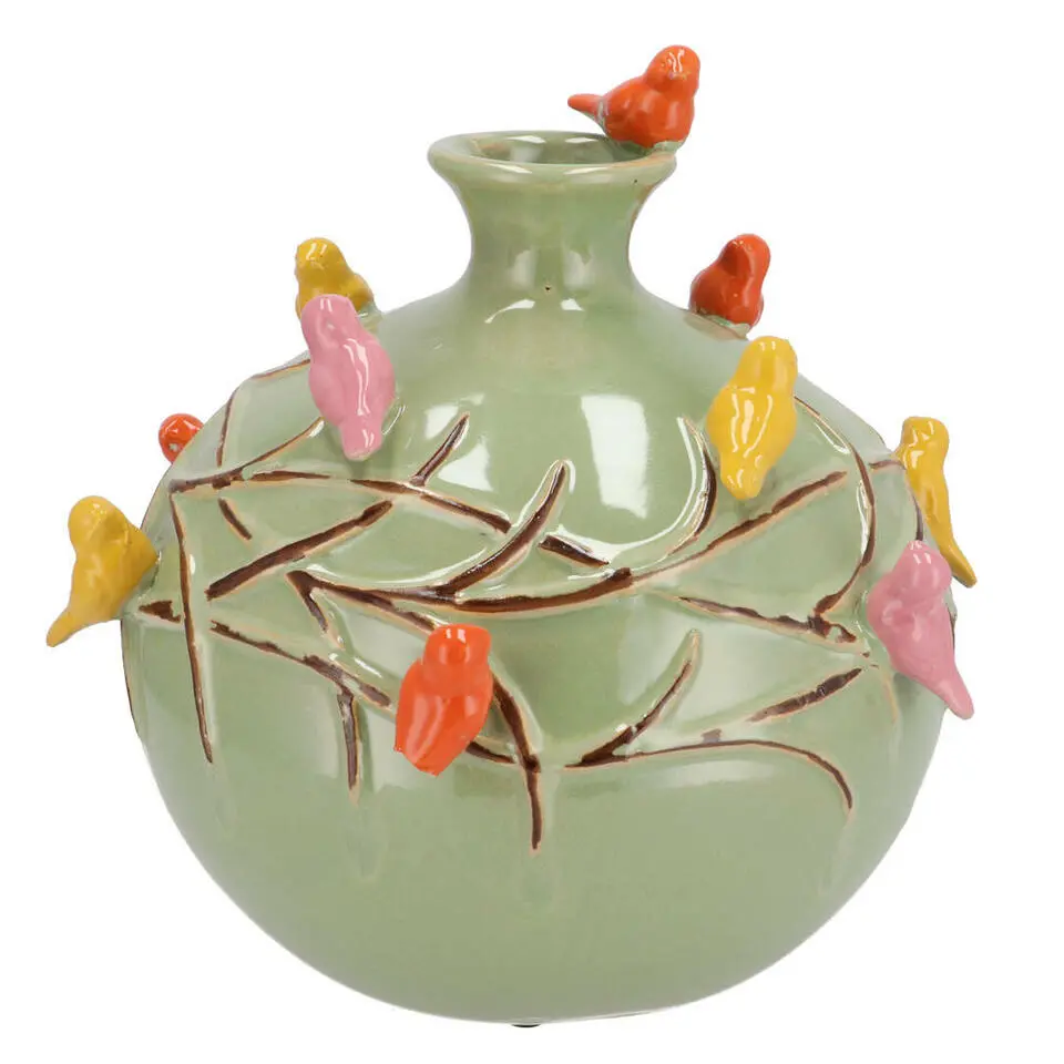 DK Design Vaas Vogels - pistache groen - D18 x H18 cm