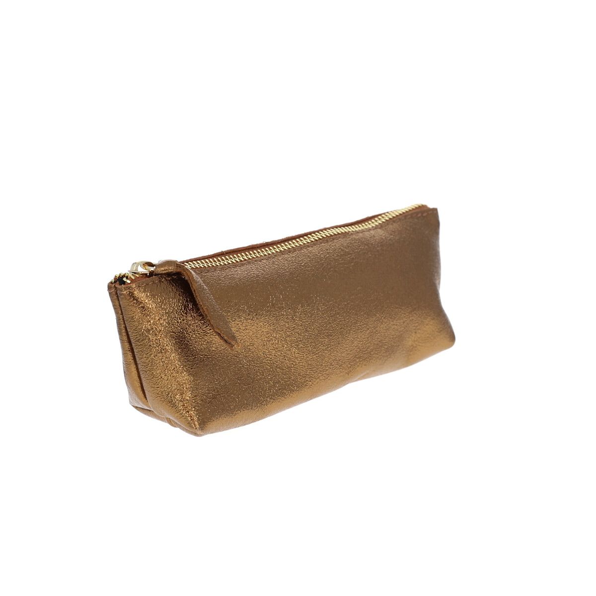 Trousse stylos en cuir bronze