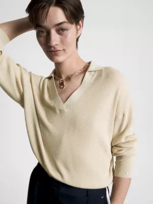 Suéter polo de modelagem relaxada com decote em V