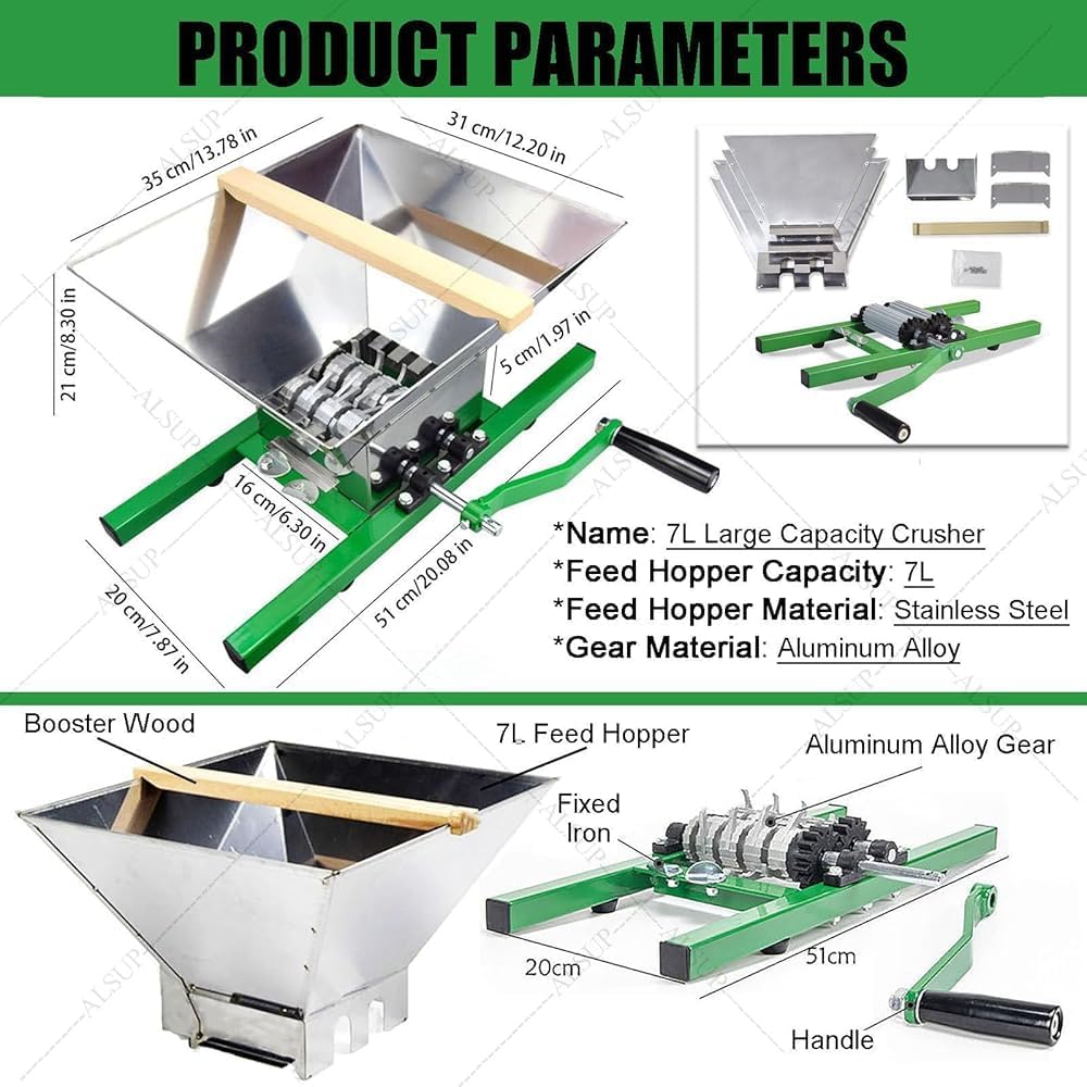 Fruchtmühle Manuell, Obstmühle Eco, 7 L Edelstahl-Trichter, Robust & Leicht zu Reinigen für Äpfel & Birnen, Obstschneider für Cider & Fruchtsaft of