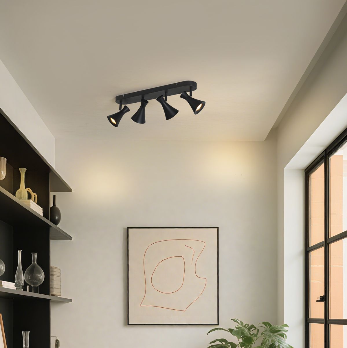 Moderne plafondspot zwart 4-lichts draai- en kantelbaar - Triangle