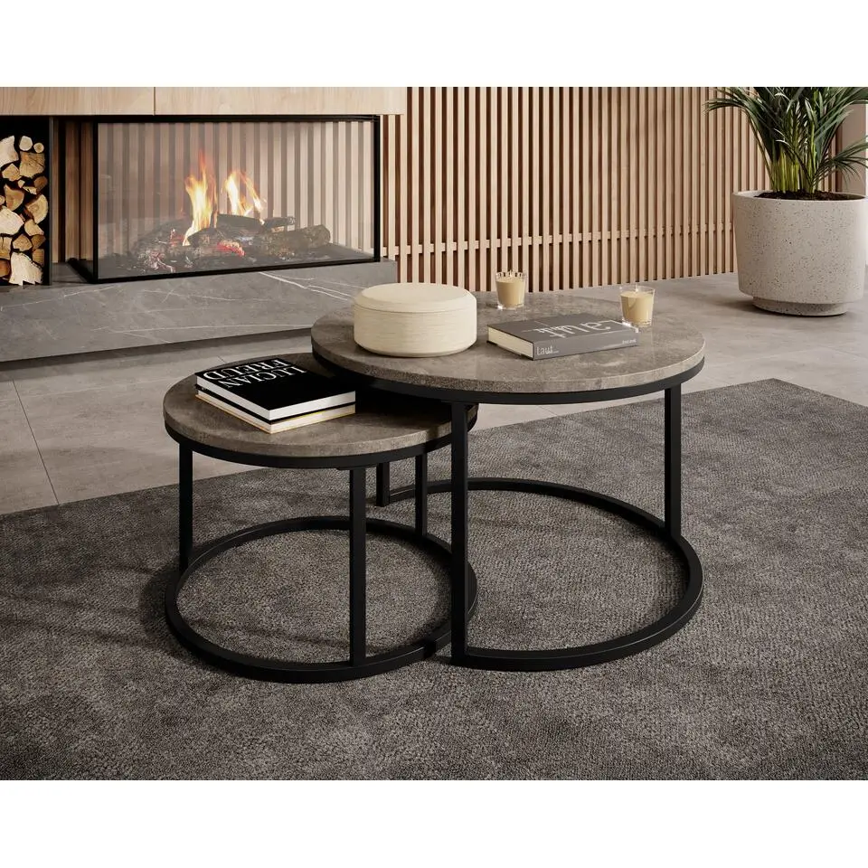 Meubella - Salontafel Rica - Grijs marmerlook - Set van 2