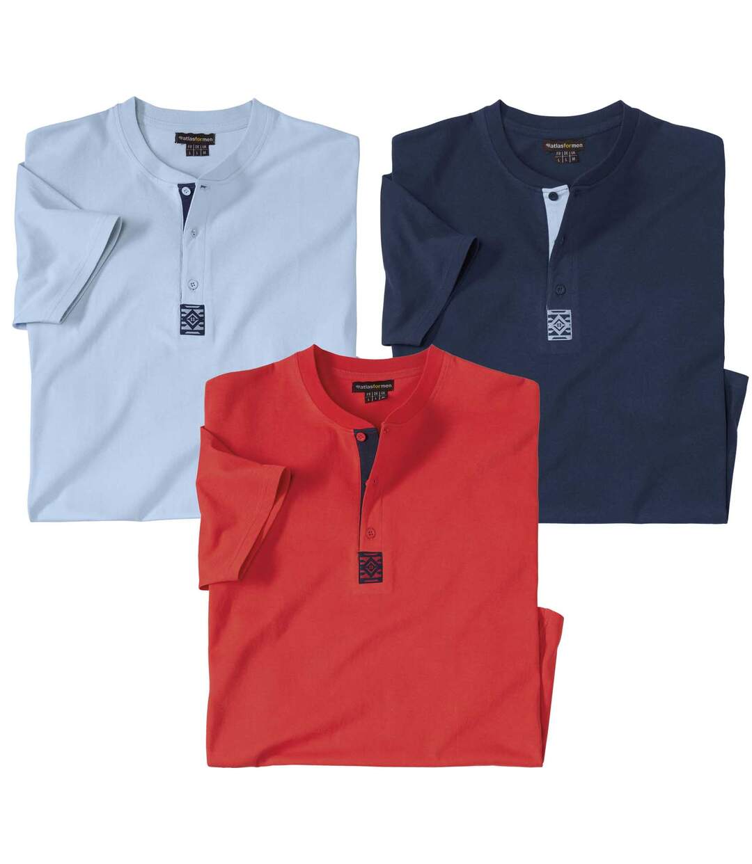 Lot de 3 Tee-Shirts Col Tunisien