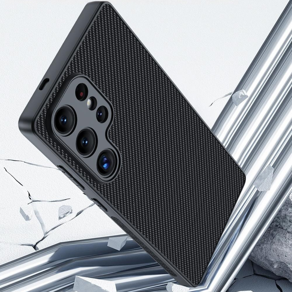 Samsung Galaxy S25 Ultra Hybrid Hardcase Hülle im Carbon Leder Look - Schwarz