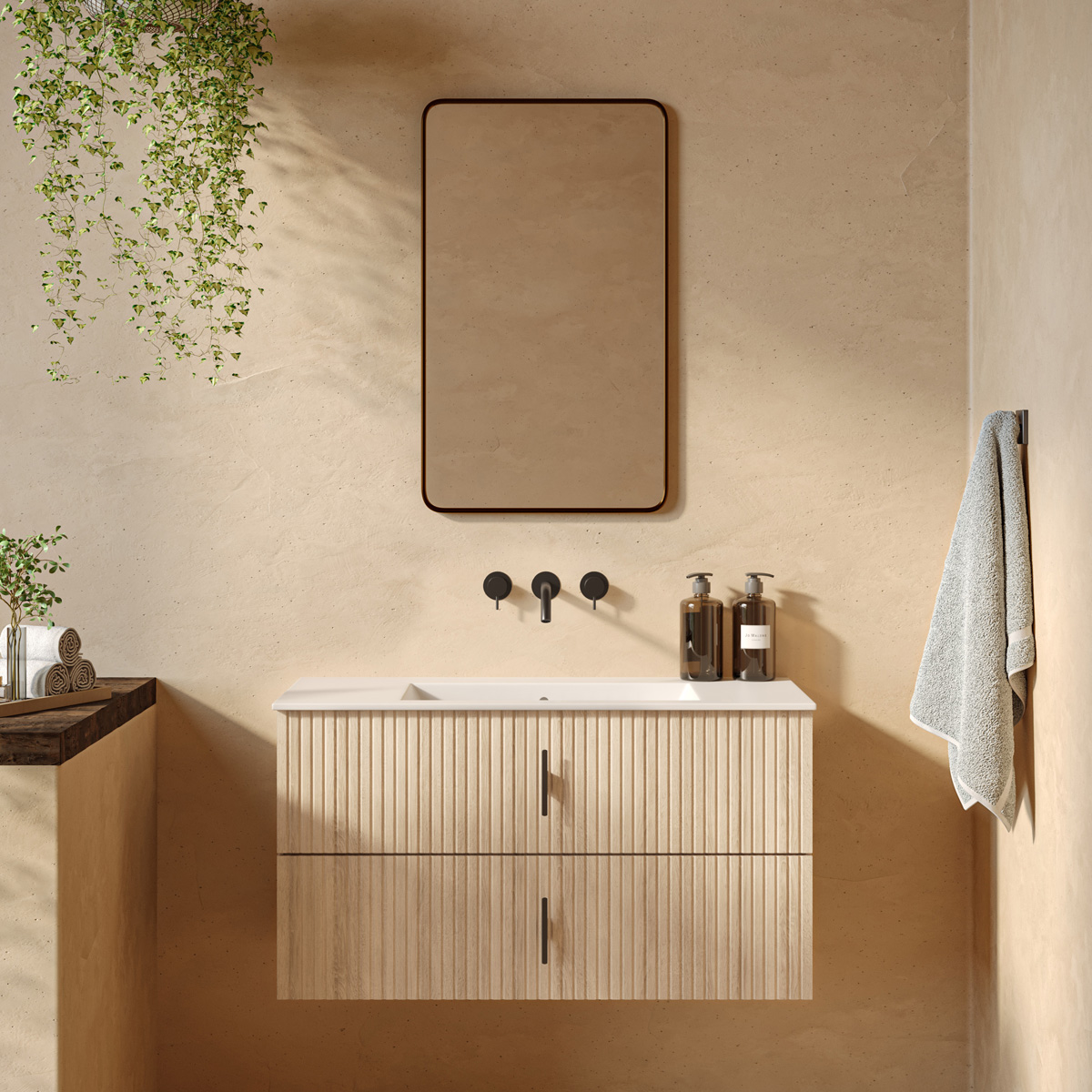 Muebles Raya onderkast ribbelfront 100cm met 2 softclose lades naturel eiken