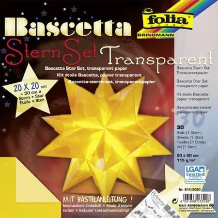 Folia Bascetta-Stern Bastelset, Transparentpapier 115g/m², gelb 20 x 20cm