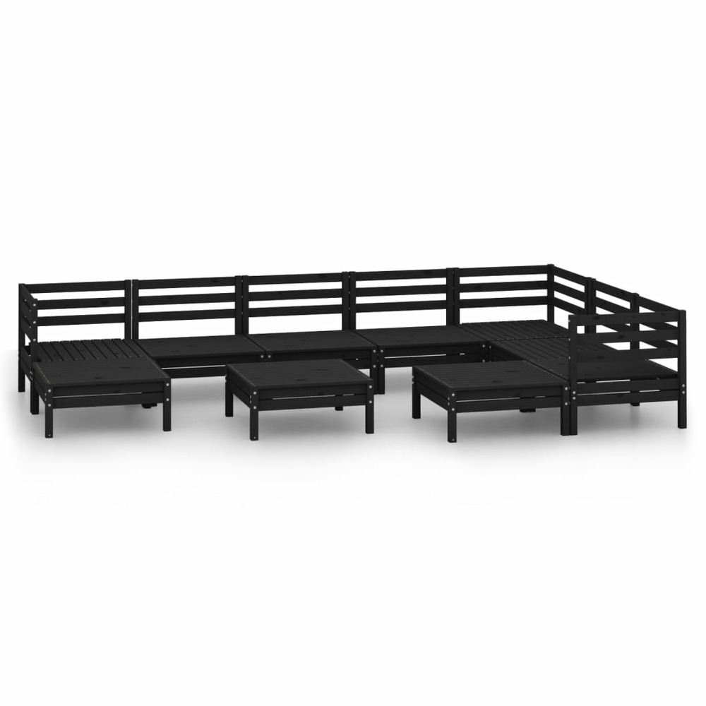 Salon de jardin meuble d'extérieur ensemble de mobilier 10 pièces bois de pin massif noir