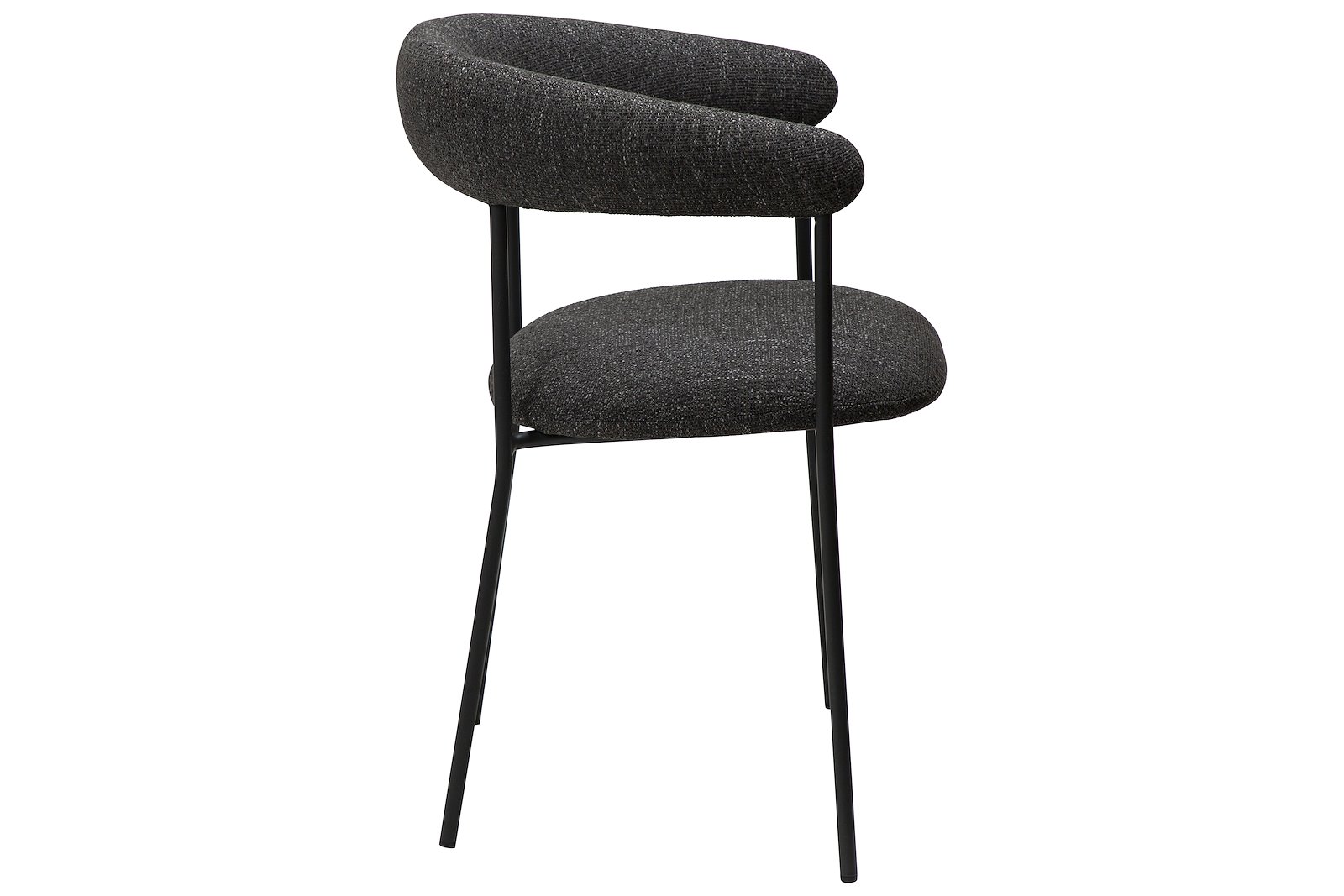 Plenti spisestol Med arm. Tekstil Bouclé Raven Black og sorte ben.