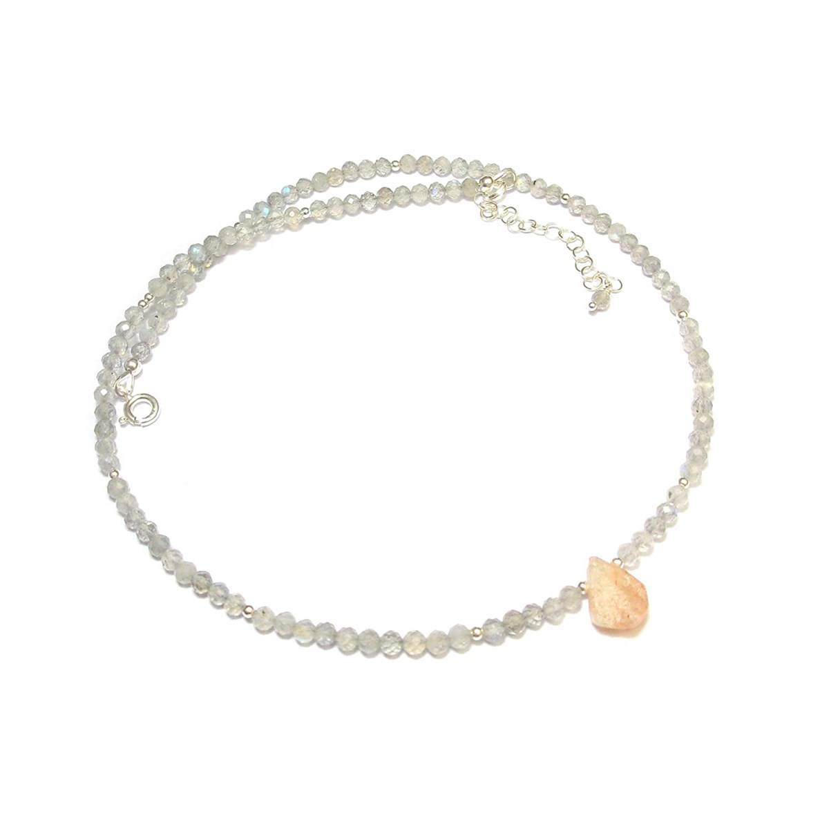 Collier Labradorite Et Pierre De Soleil Argent 925