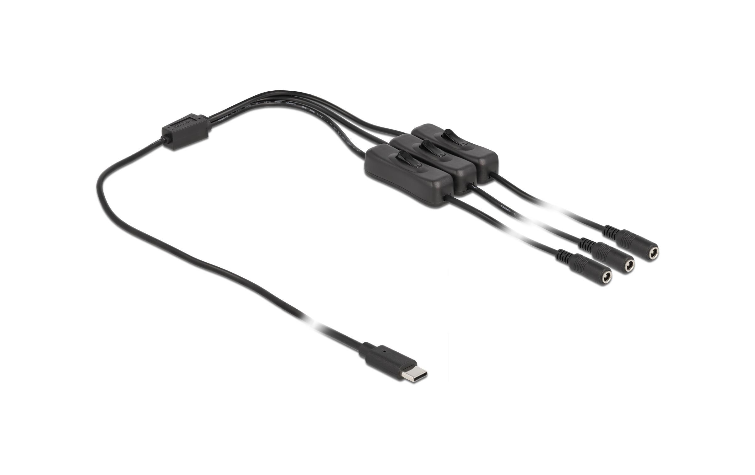 Hohlstecker Kabel USB Type-C zu 3 x DC mit Schalter 1 mDelock Kabel USB Type-C Stecker zu 3 x DC 5.5 x 2.1 mm Buchse mit Schalter 1 m