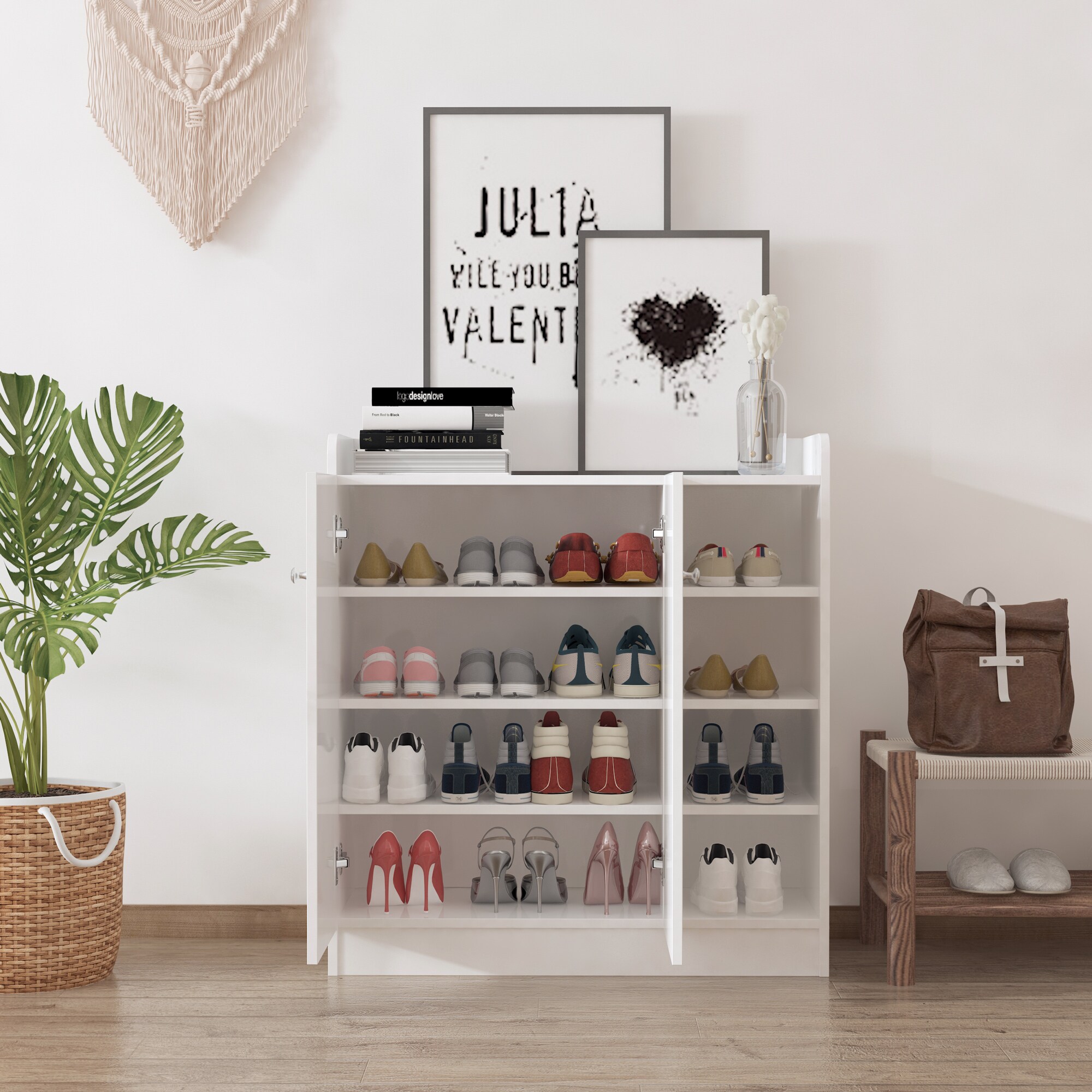 HOMCOM Schuhschrank mit 8 Etagen weiß 80L x 30B x 90Hcm