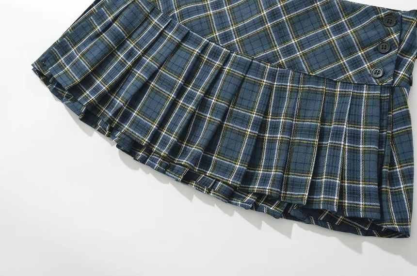 Florentine - Geruite minirok met middelhoge taille en plooien