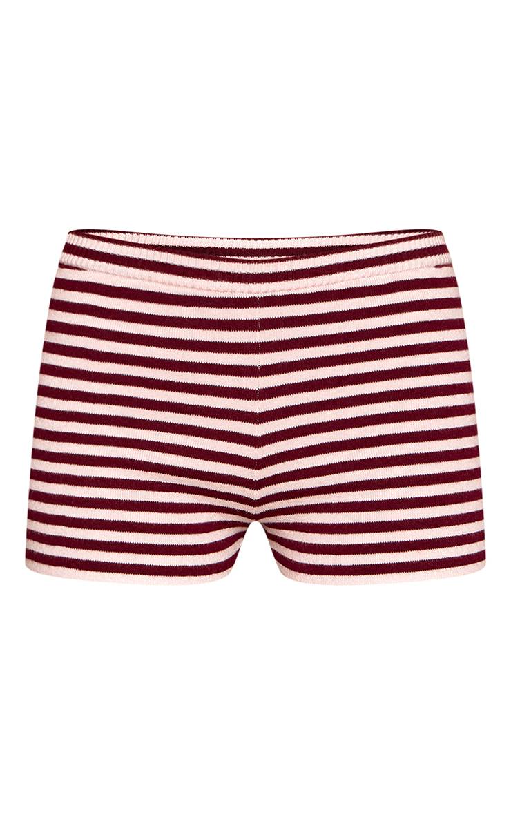 Rose Short En Maille Rayé Taille Haute
