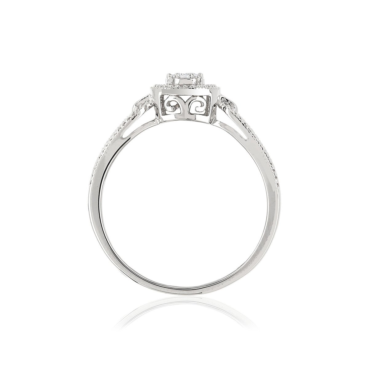 Bague or 375 blanc ajourée cercle diamants