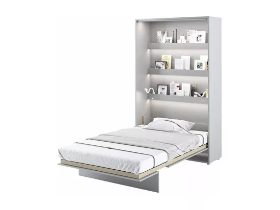 Lit escamotable vertical avec étagères gris mat Noby 90x200-Avec matelas